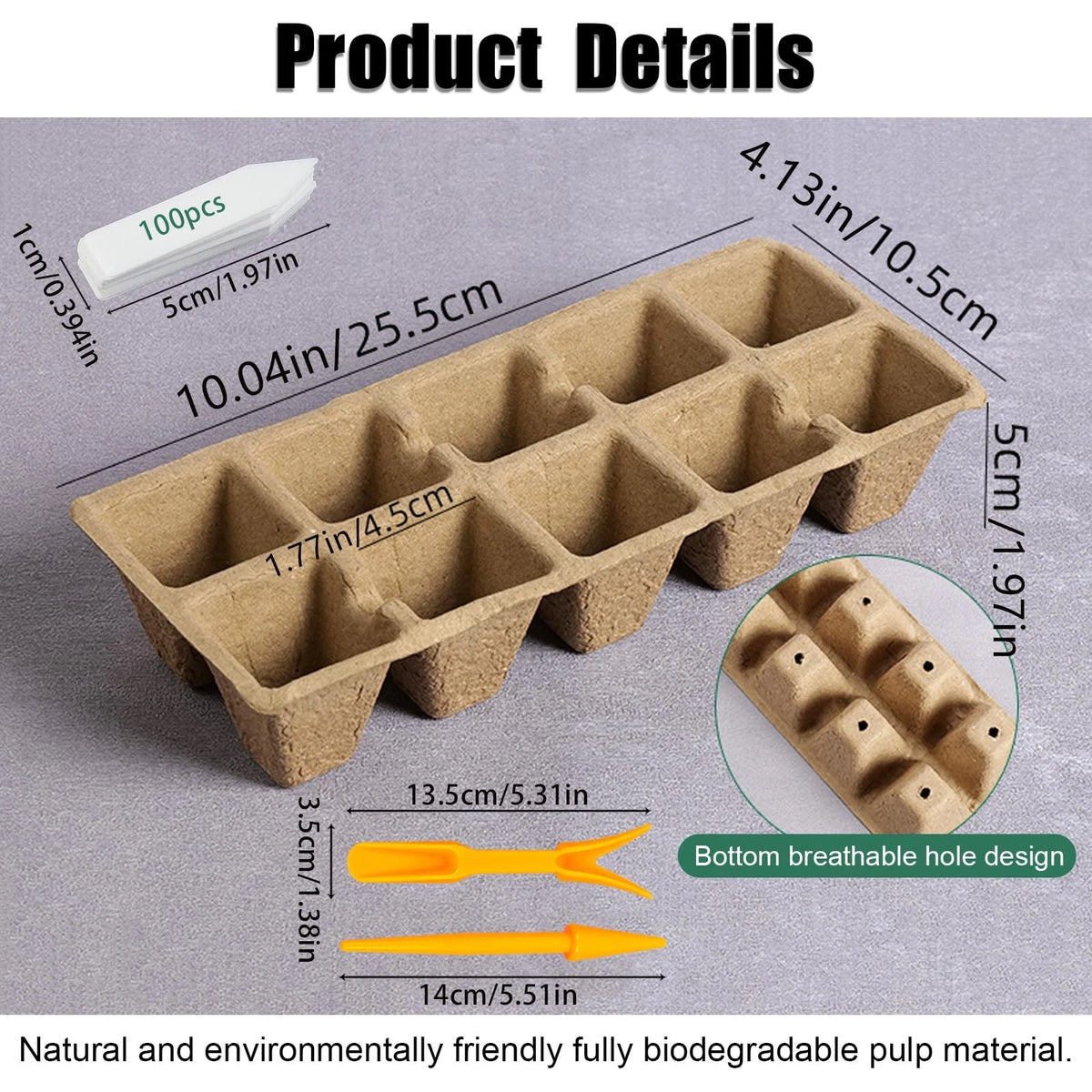 Set of 20 Biodegradable Seedling Trays for 200 Cells