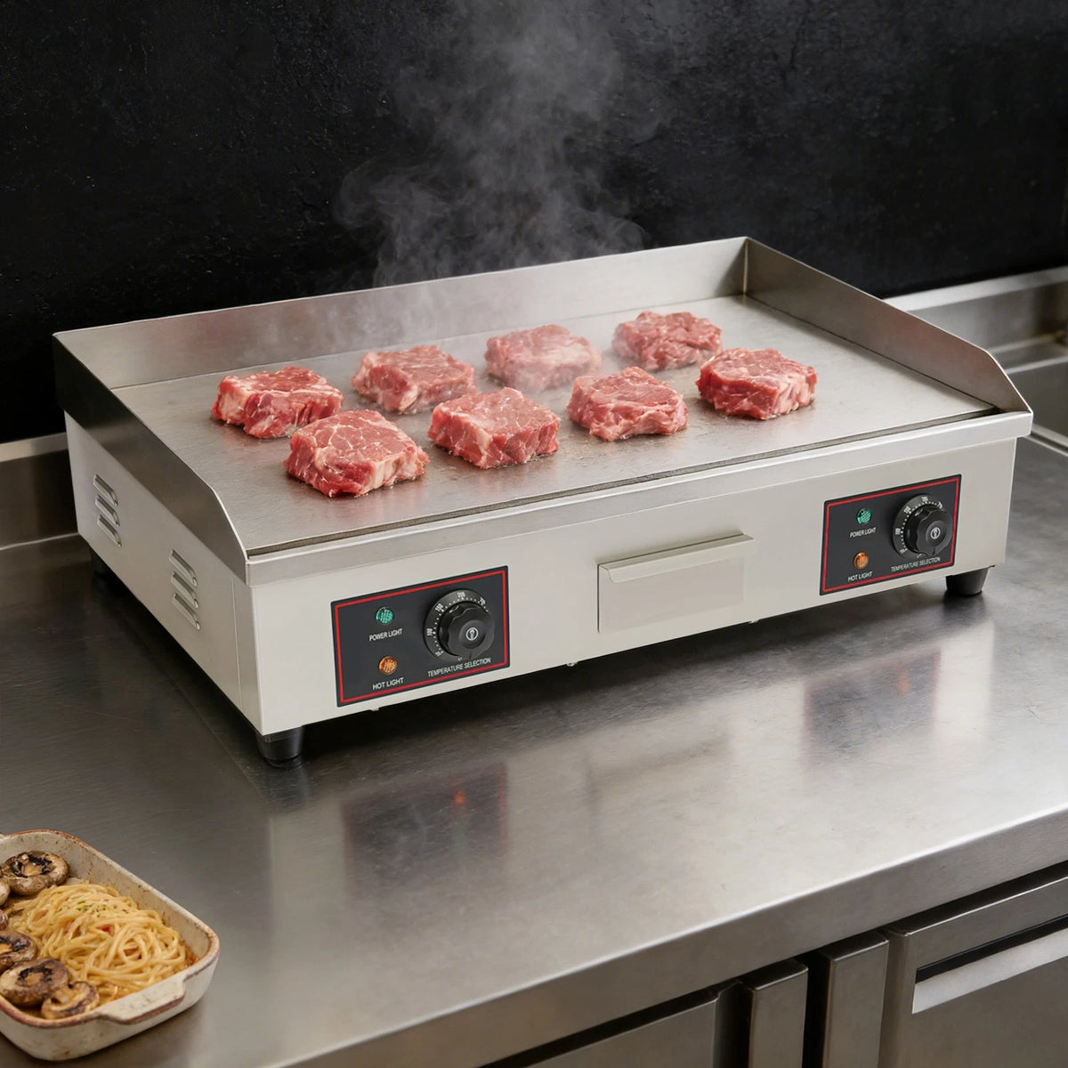 3KW Electric Countertop Griddle Flat Top Grill BBQ 73x40cm