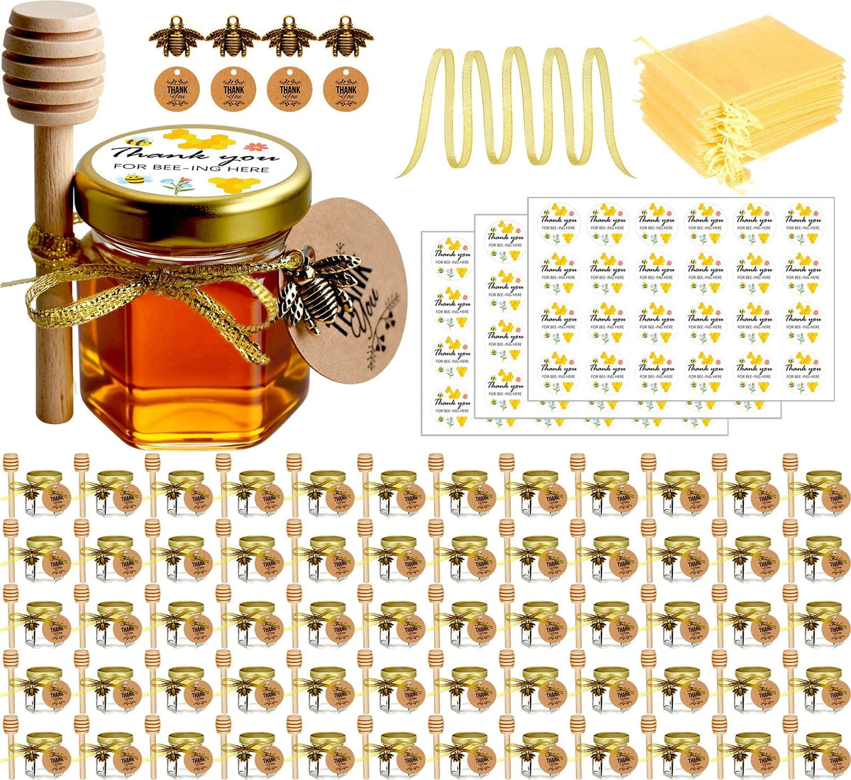 Mini Honey Jar Set with Dipper - Glass Honey Pot for Baby Shower Favors