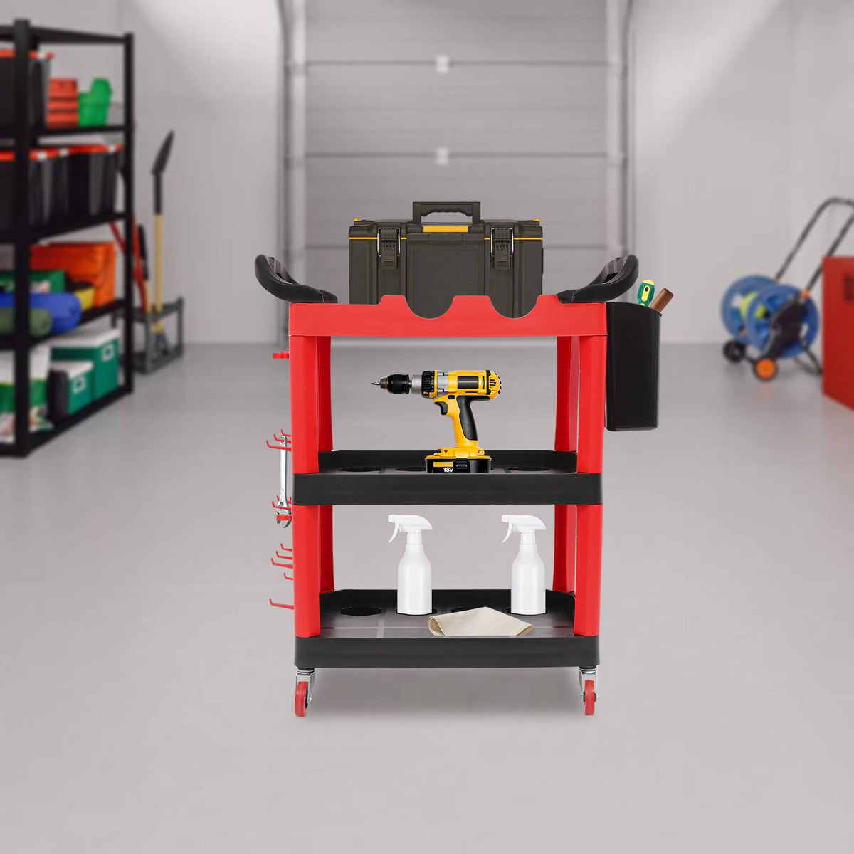 3-Tier Auto Detailing Cart for Car Wash Tool Organizer Trolley