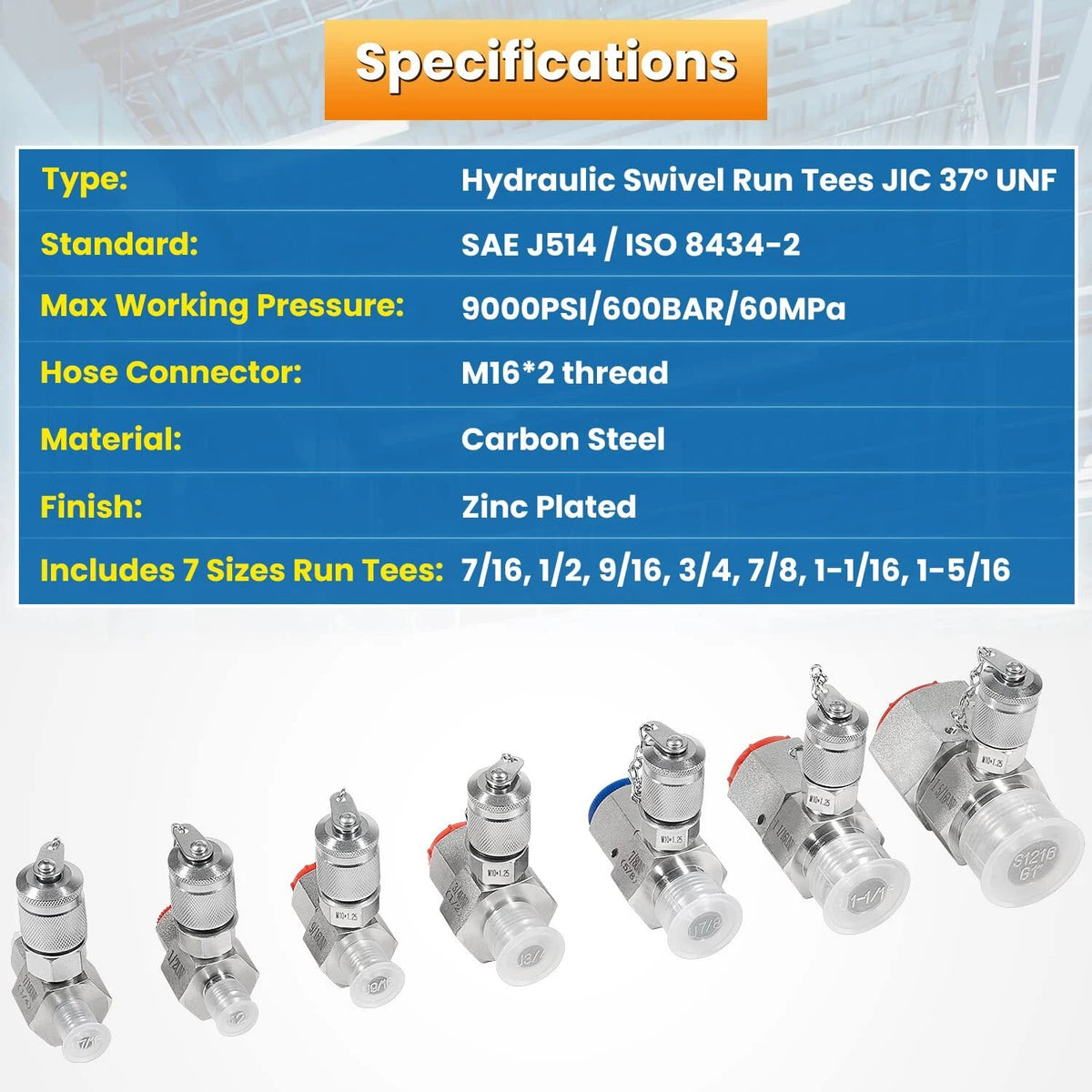 7 Pack JIC37 Hydraulic Tester Tee Connector Coupling for Excavator