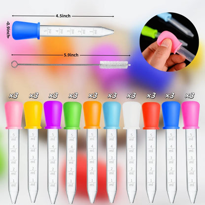 30 Pack Liquid Droppers with Silicone Pipettes 5ml Multi-Color