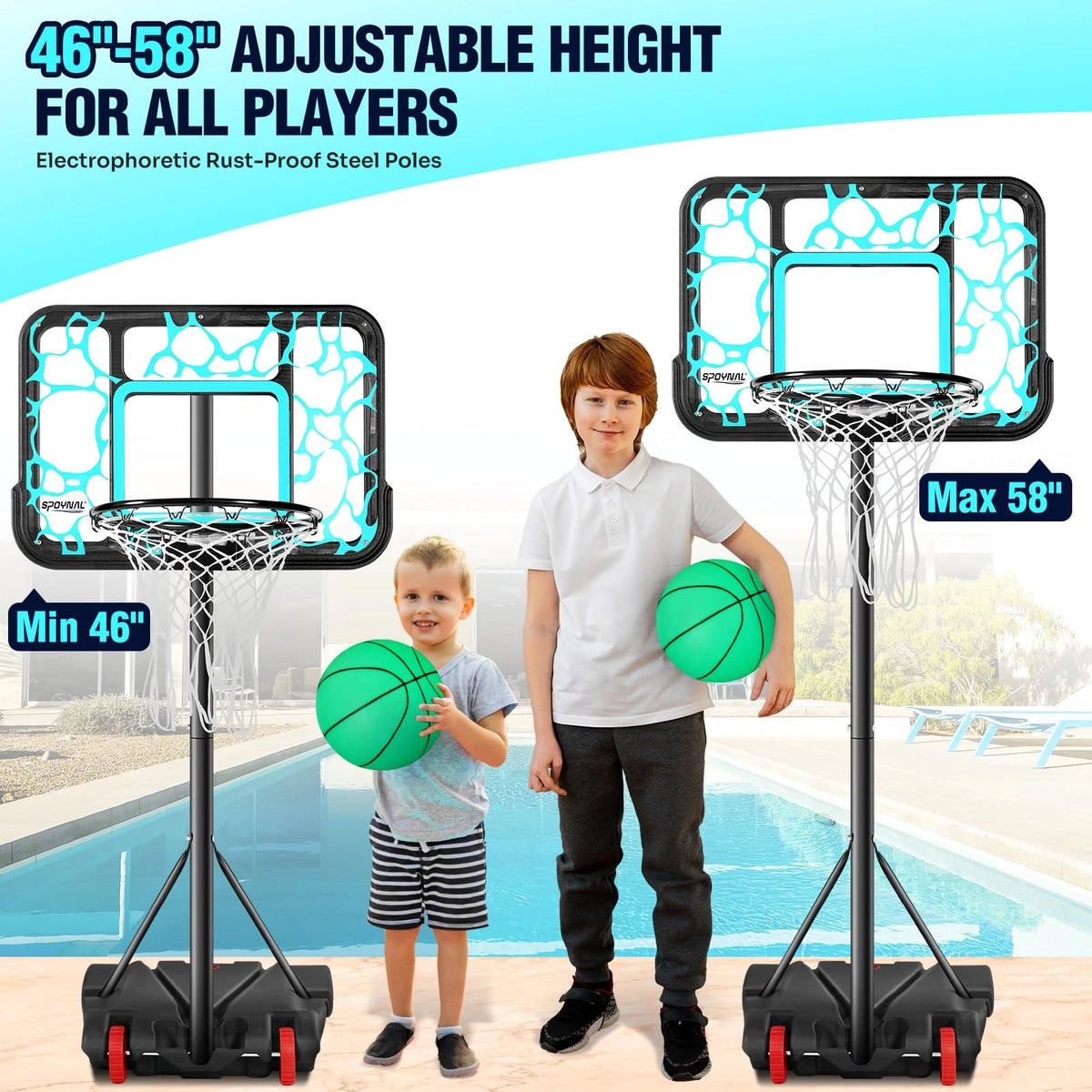 Adjustable Pool Basketball Hoop for Swimming (7 Heights) - Blue