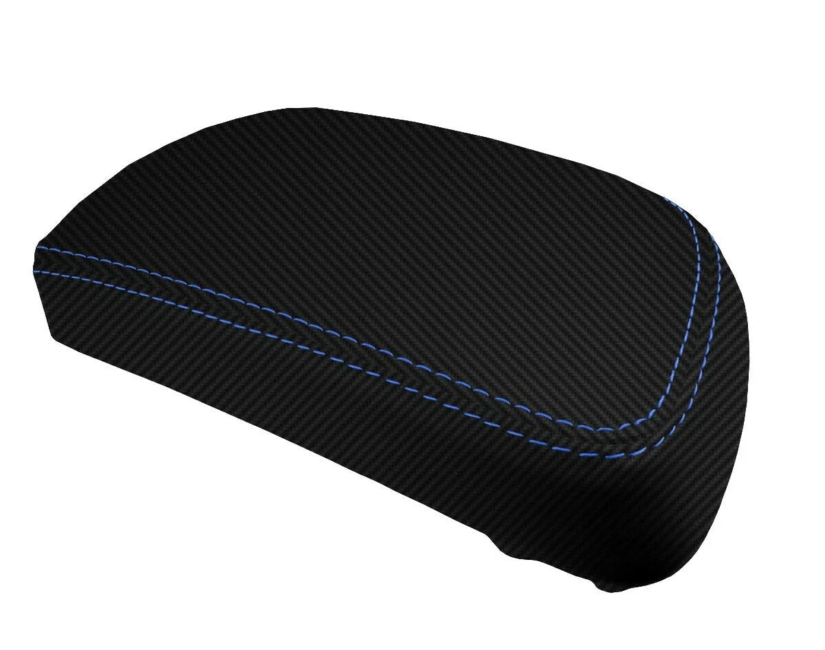 Console Lid Armrest Cover for Toyota Yaris (2008–2011) Carbon Fiber Blue Stitch