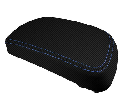 Console Lid Armrest Cover for Toyota Yaris (2008–2011) Carbon Fiber Blue Stitch