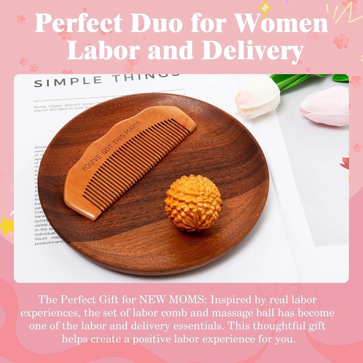 Set of 2 Birth Comb & Acupressure Massage Balls for Labor and Delivery