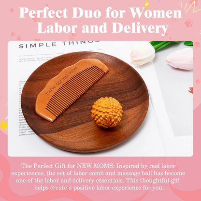Set of 2 Birth Comb & Acupressure Massage Balls for Labor and Delivery