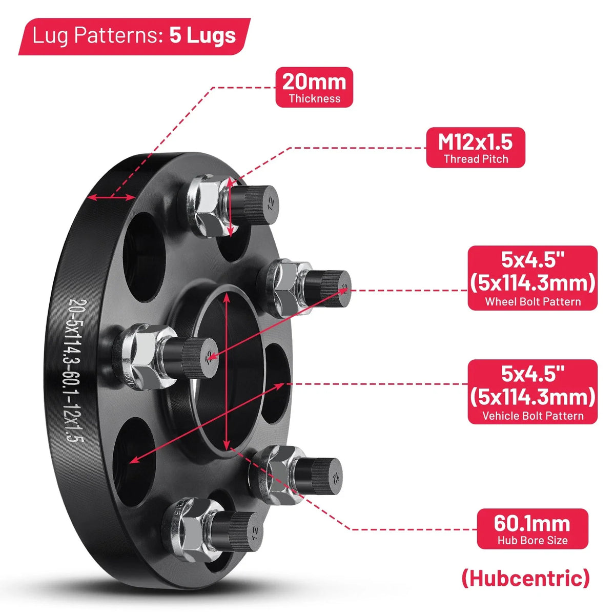 Set of 2 Hubcentric Wheel Spacers 20mm for Lexus RX450hL (2018–2022)