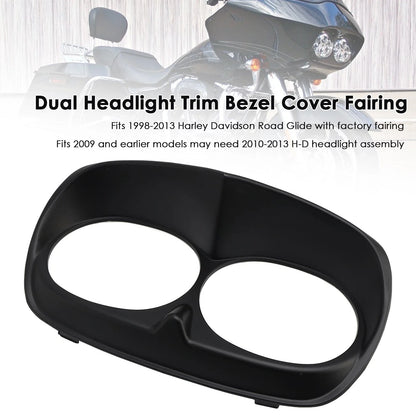 Dual Headlight Trim Bezel Cover for Harley Road Glide (1998–2013) Matte Black