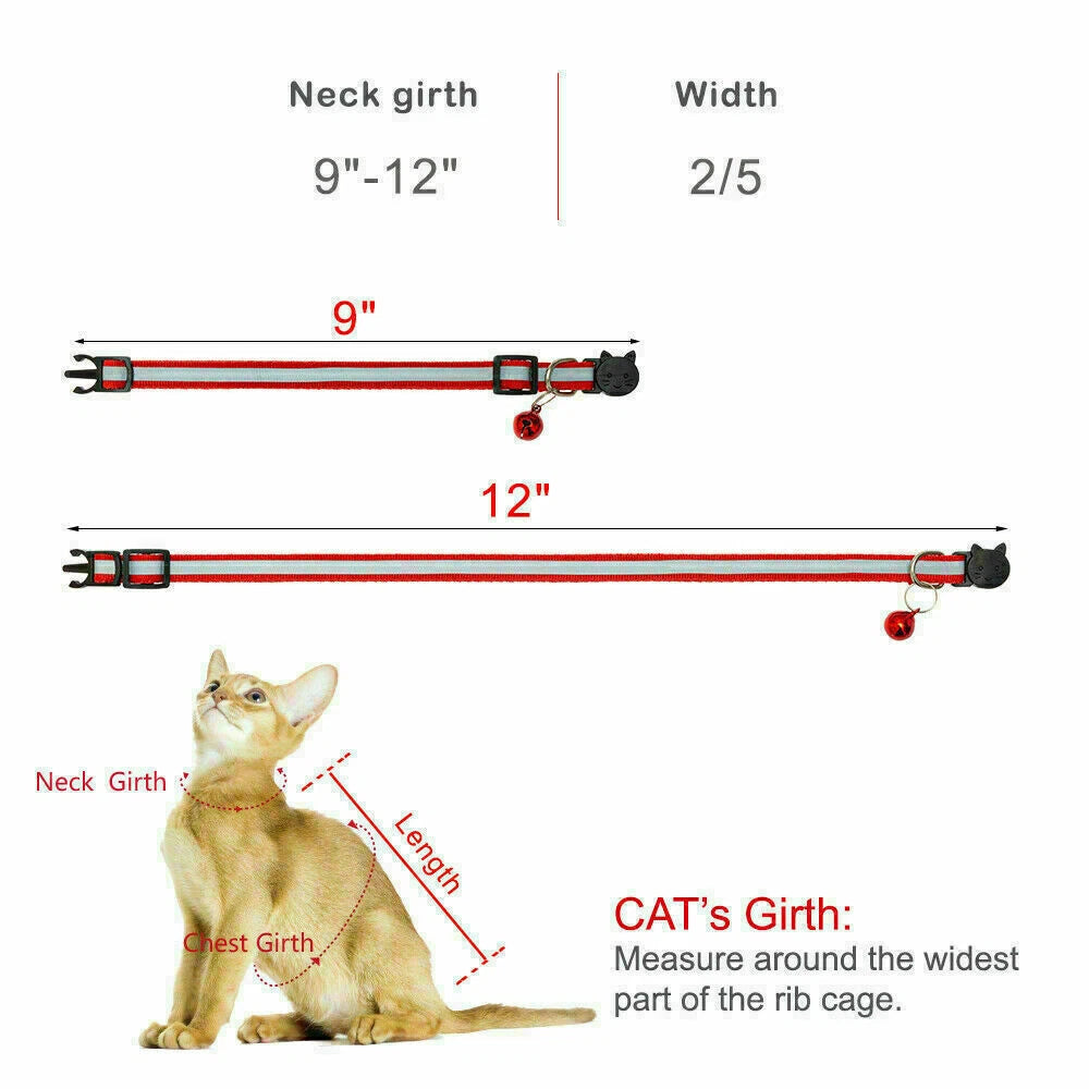 Reflective Nylon Cat Collar with Bell for Kitten Small Dog Puppy Adjustable