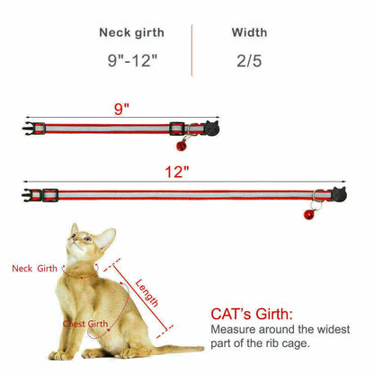 Reflective Nylon Cat Collar with Bell for Kitten Small Dog Puppy Adjustable