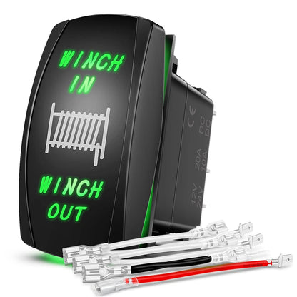 Nilight Winch Rocker Switch for Winch (Momentary Toggle DPDT 7PIN, Green)