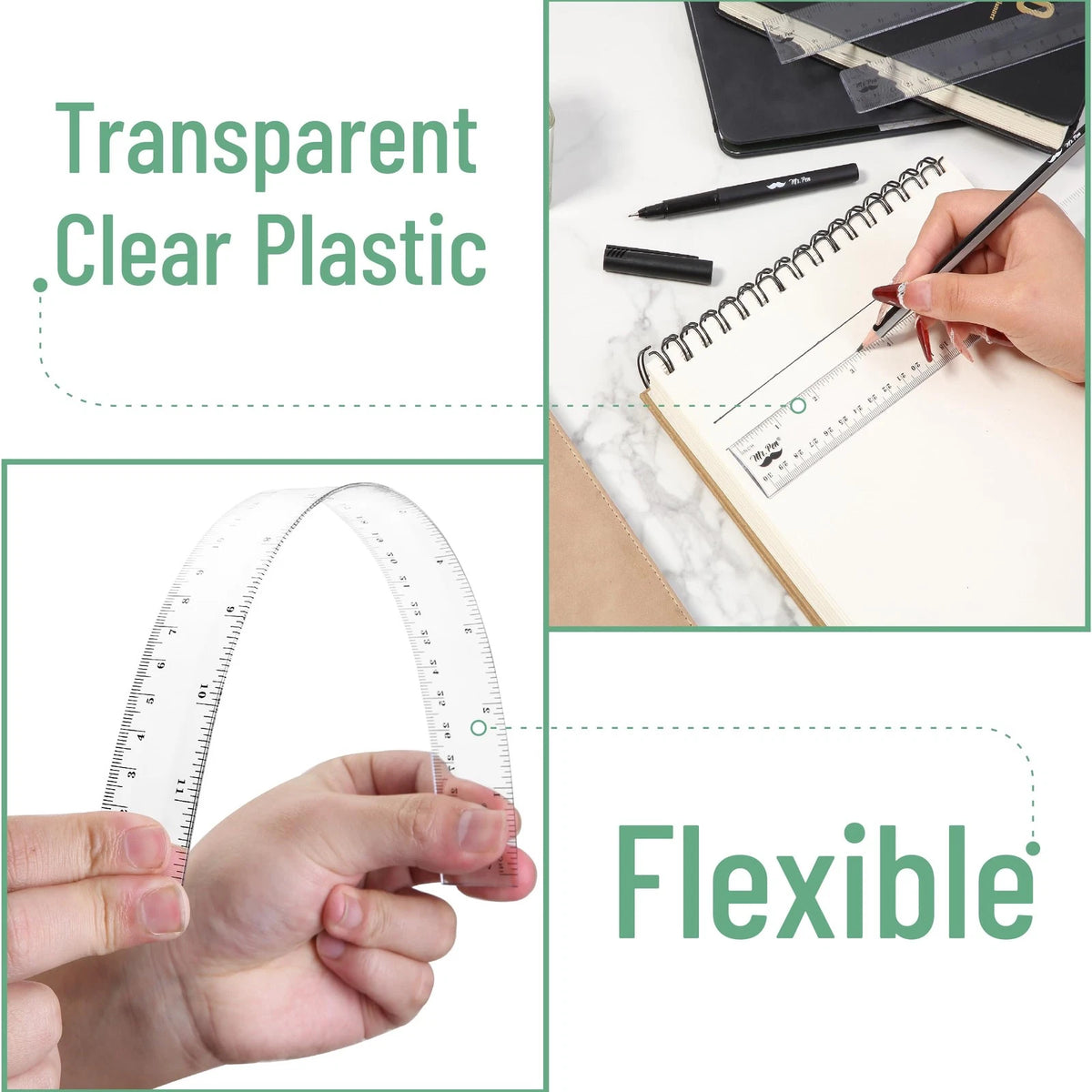 Clear Ruler Set for Easy Measurement (3 Pack: 6", 8", 12")