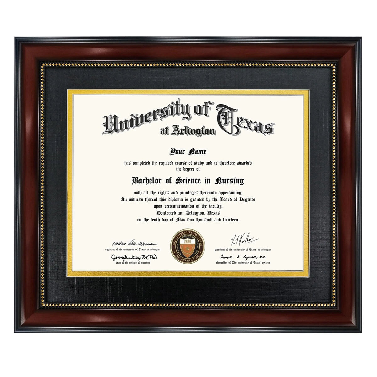 8.5x11 Diploma Frame for Certificate Display (11x14) Mahogany Gold Beads