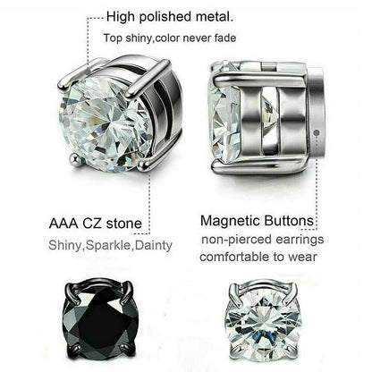 6MM/8MM Titanium Steel Magnetic Stud Earrings for Women Men Non-Piercing Clip On