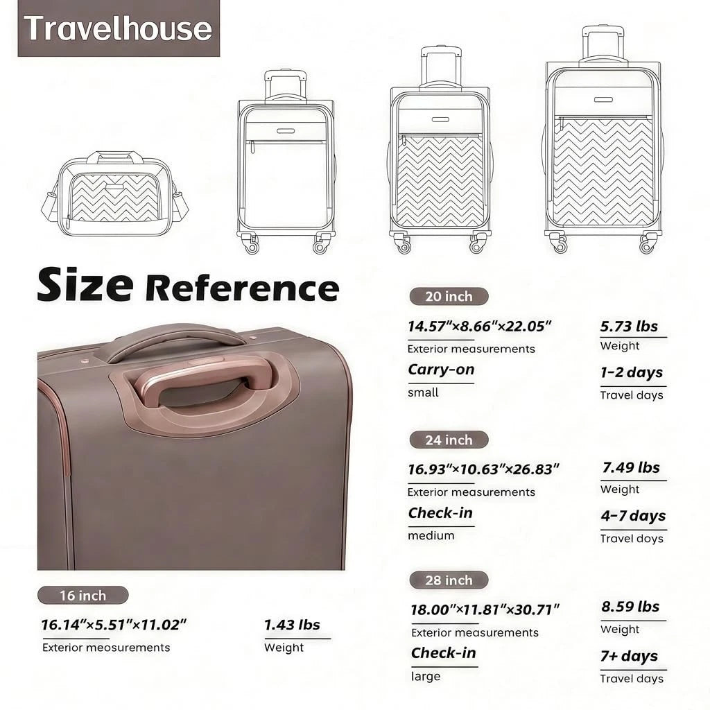 3 Piece Softside Luggage Set - Expandable, Khaki
