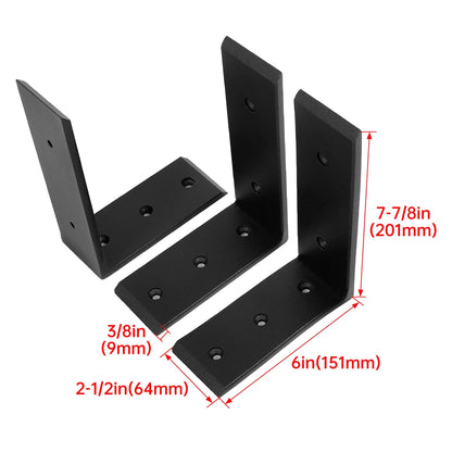 Set of 6 Heavy Duty Black Steel Countertop Support Brackets 6"x8"
