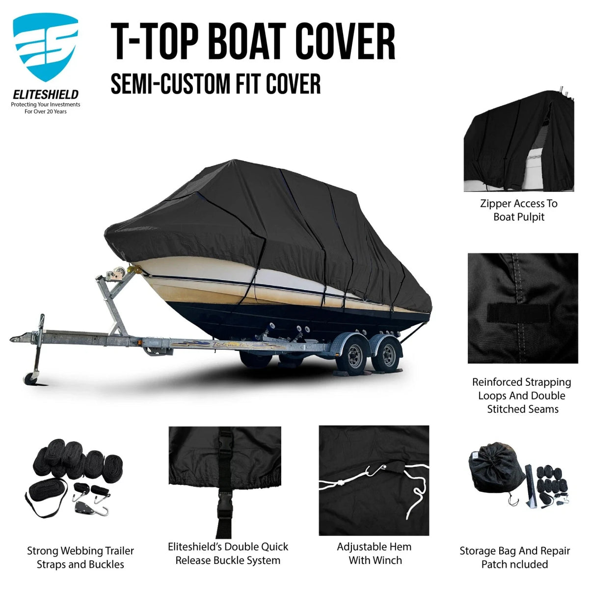 Boat Cover for Key West 244 CC (T-Top, Hard-Top)