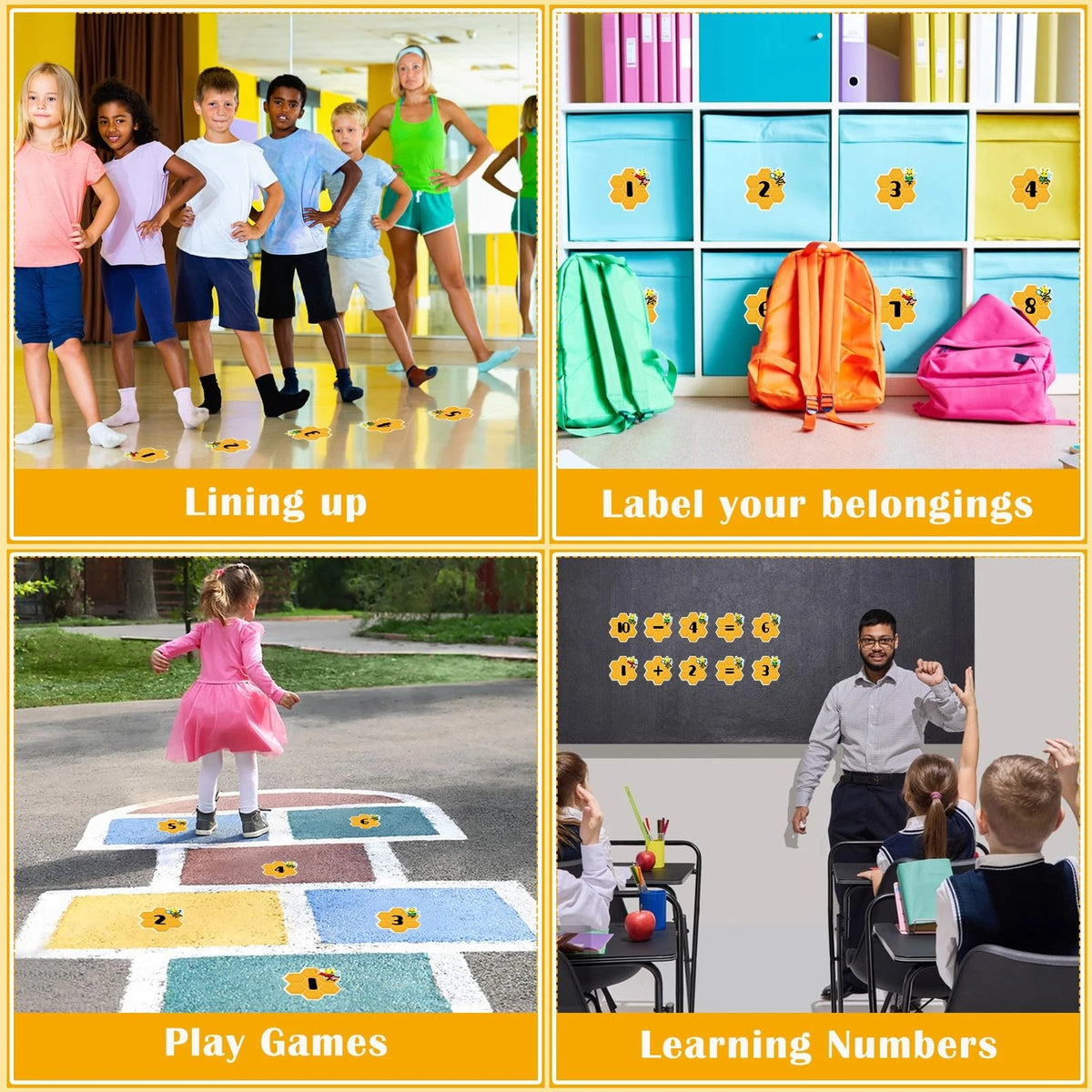 48Pcs Bee Number Stickers for Classroom Floor