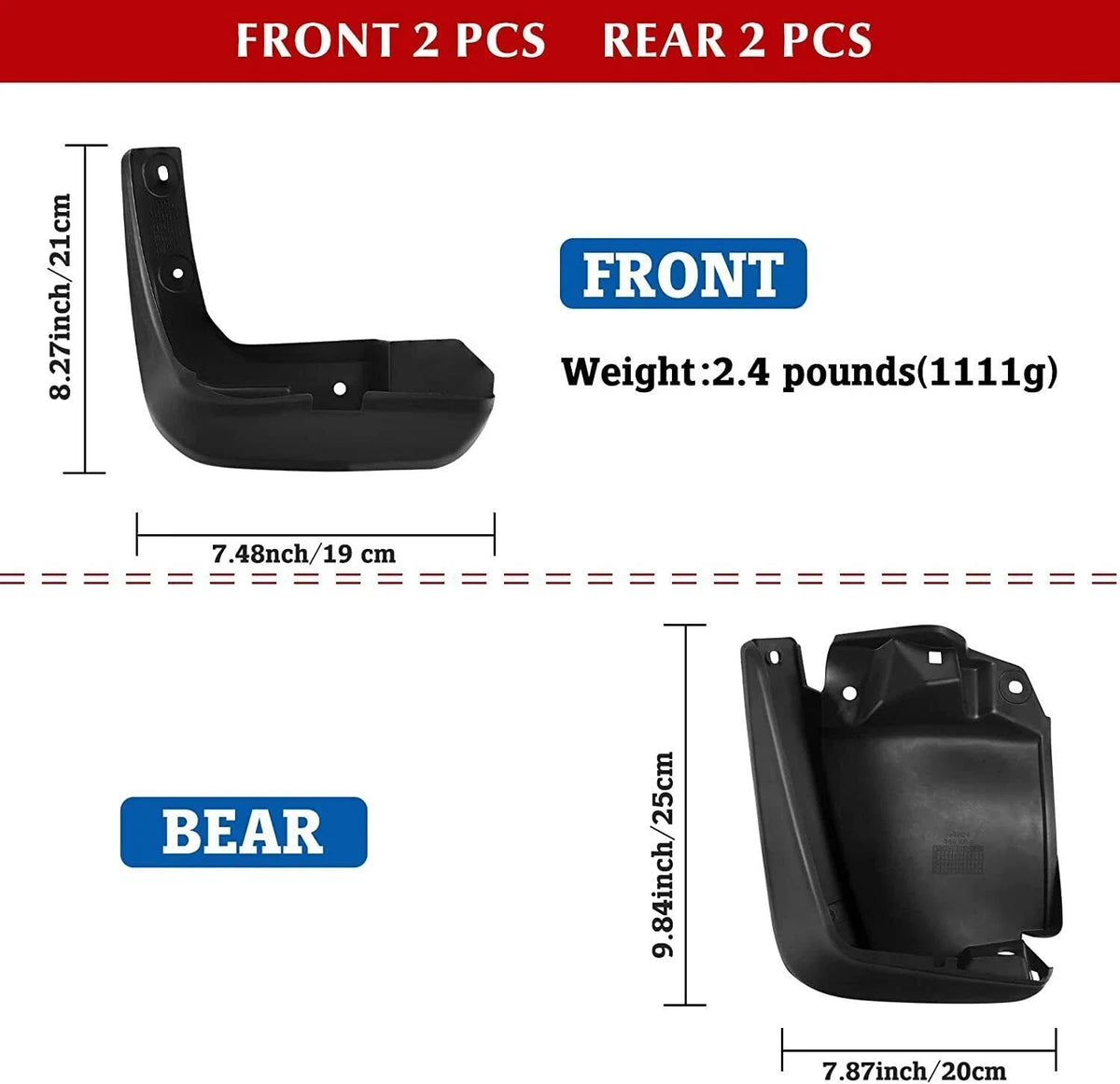 4PC Front & Rear Splash Guards for Honda Civic 2012–2015 (4-Door)