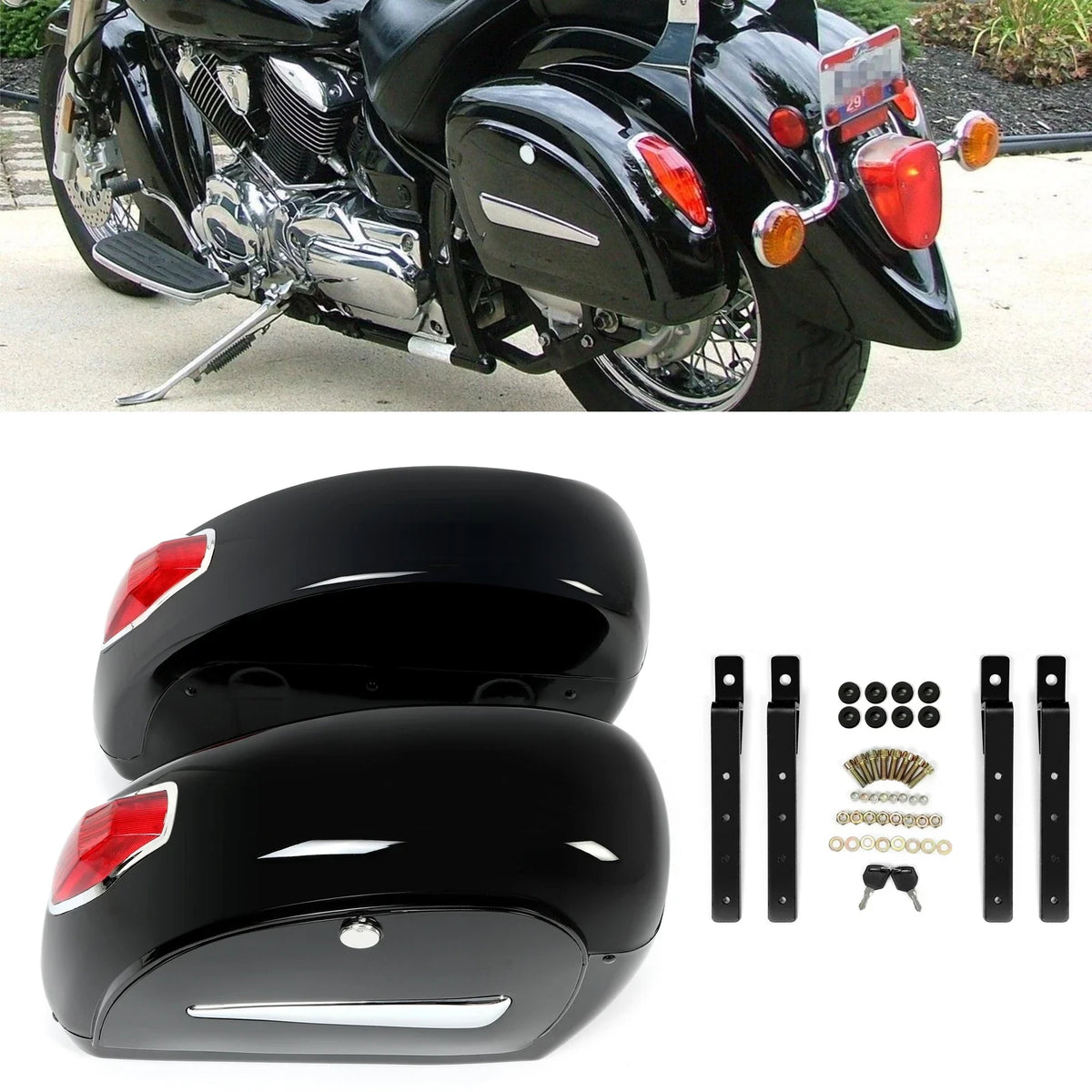 Hard Saddle Bags with LED Lights for Harley Sportster Softail Dyna