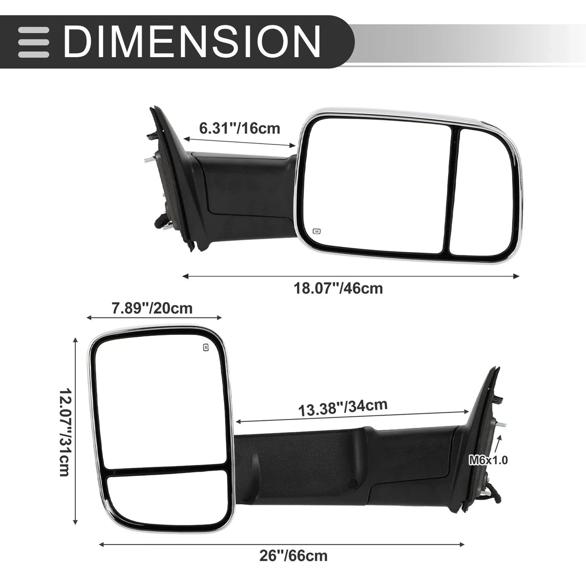 Tow Mirrors for Dodge Ram 1500 2500 (2009–2018) with Lights, Silver Tone, 1 Pair