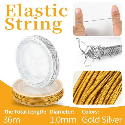 2 Rolls Metallic Elastic Cords String Gold Silver