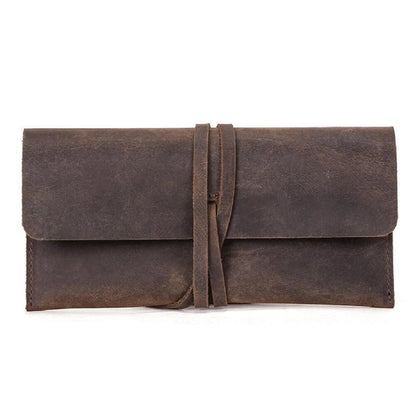 Retro Crazy Horse Leather Roll Up Pencil Case for Sunglasses Storage
