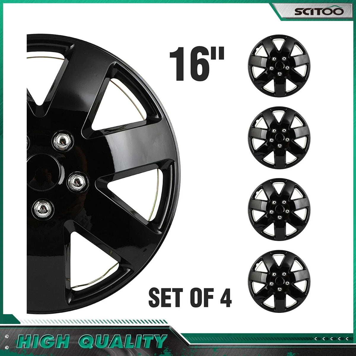 Set of 4 Black 16" Wheel Covers for R16 Tire & Rim