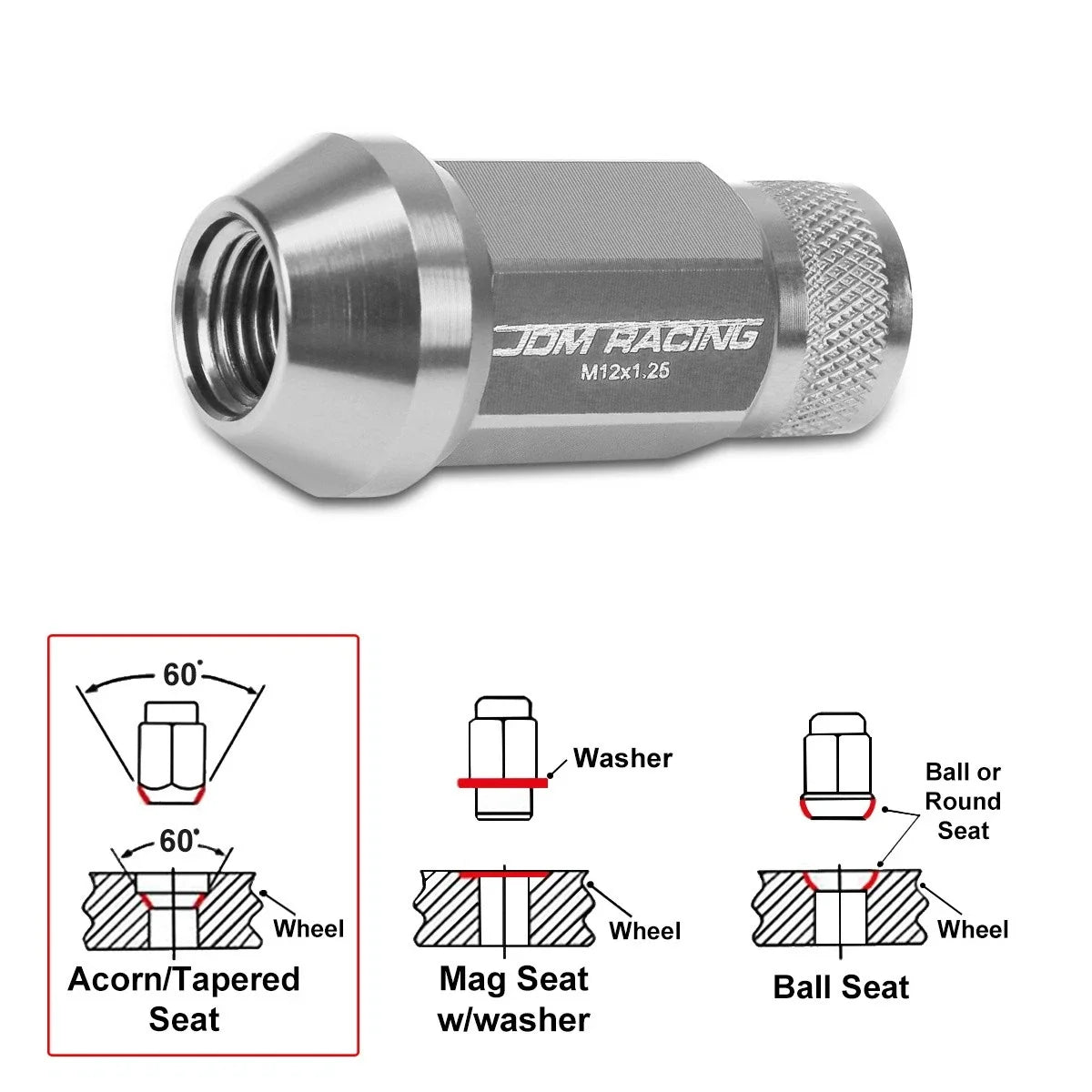 Set of 20 M12X1.25 Gunmetal Open End Cone Seat Hex Rim Lug Nuts + Extensions