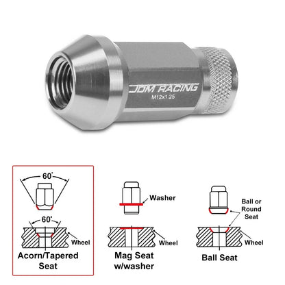 Set of 20 M12X1.25 Gunmetal Open End Cone Seat Hex Rim Lug Nuts + Extensions