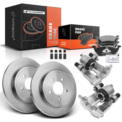 A-Premium Pair Rear Brake Rotors & Pads + Caliper for Ford Escape (2001–2012) - BR54122, R-54122, P-1055