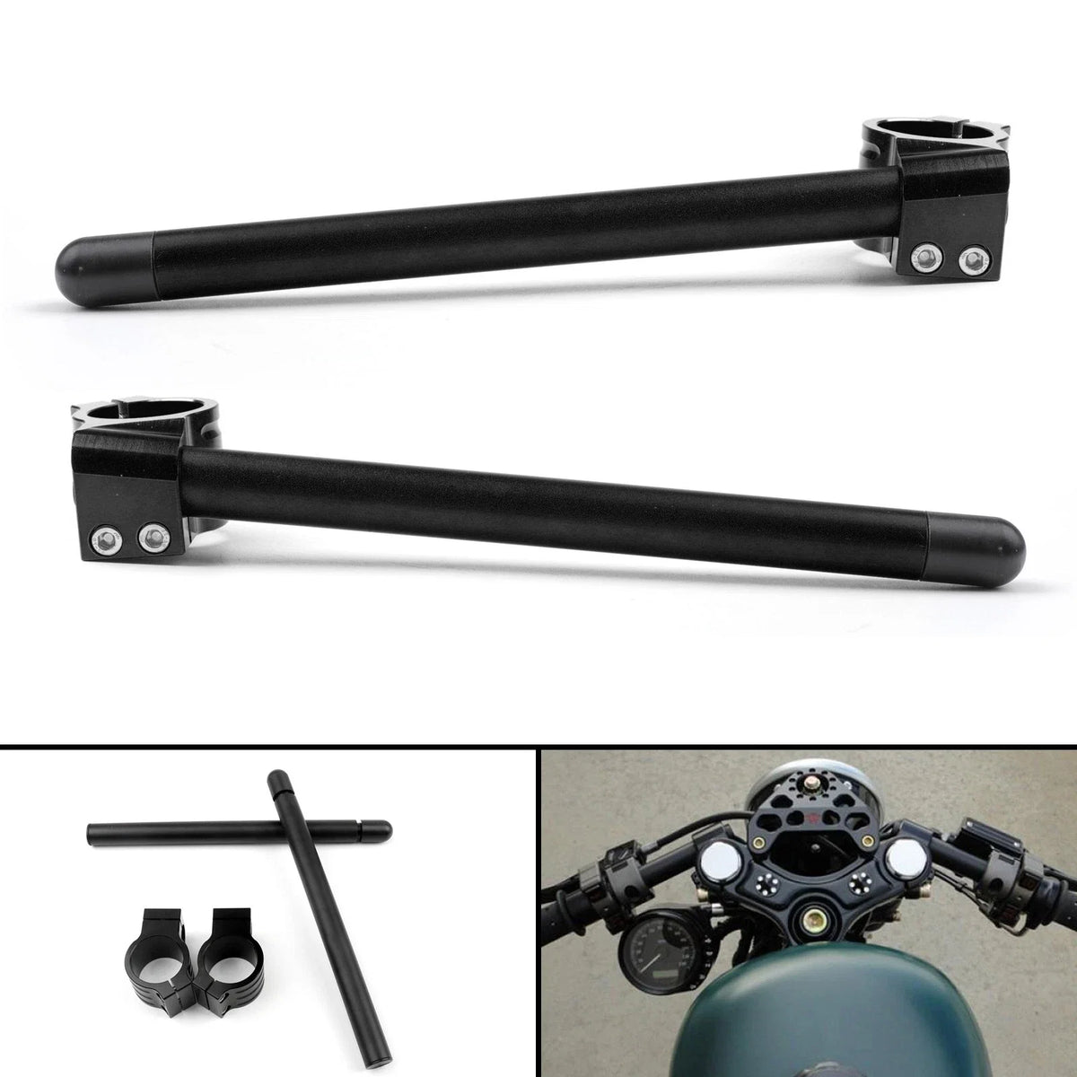 Clip-On Handlebars for ZX10R, CBR1000RR, GSXR, R1, R6 (Universal, 50mm, Black)