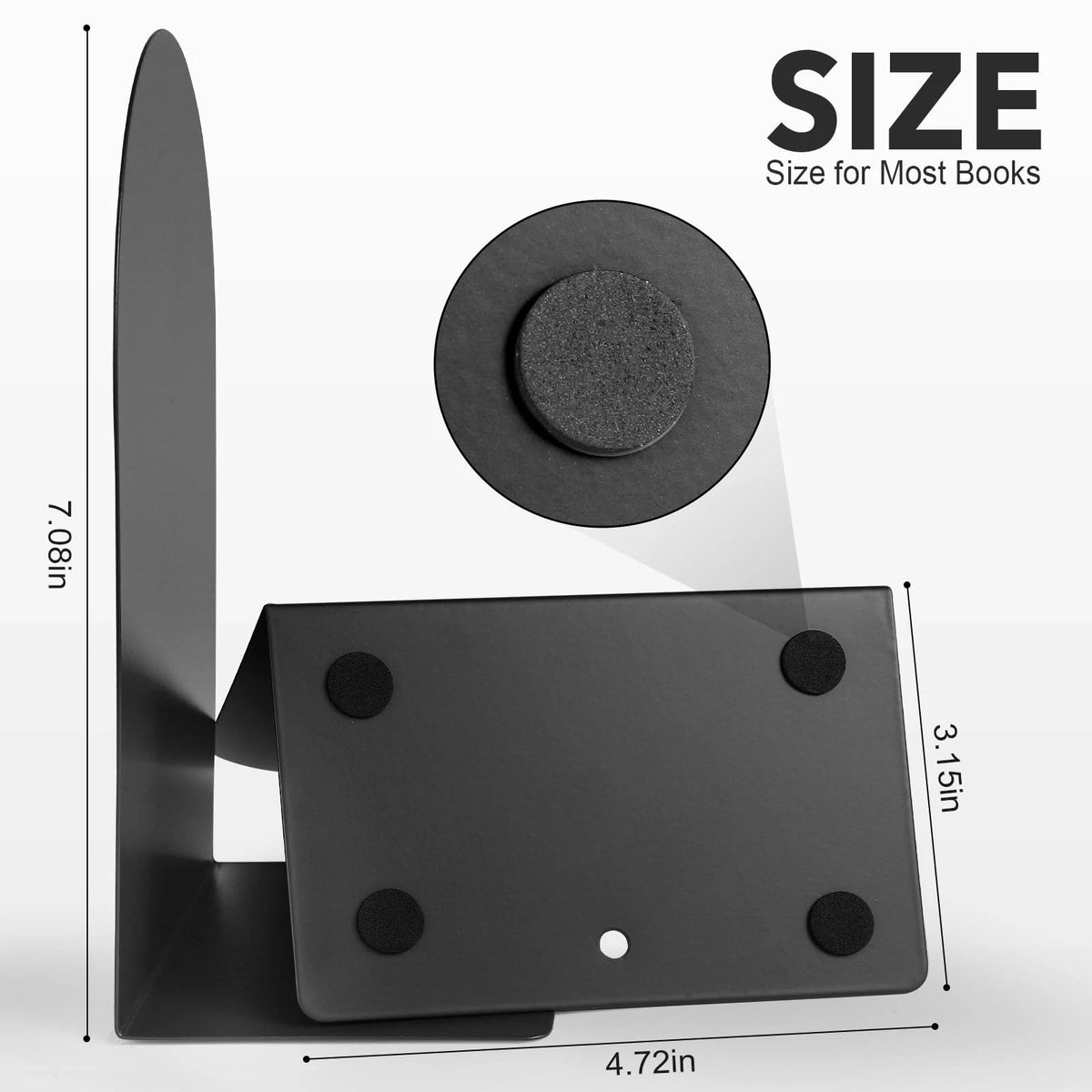 Set of 6 Metal Book Ends for Shelves - Heavy Duty Black
