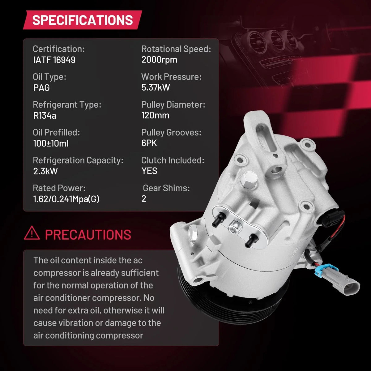 A/C Compressor for Buick Allure LaCrosse 2010 (2.4L 3.0L 3.6L) CO22157C