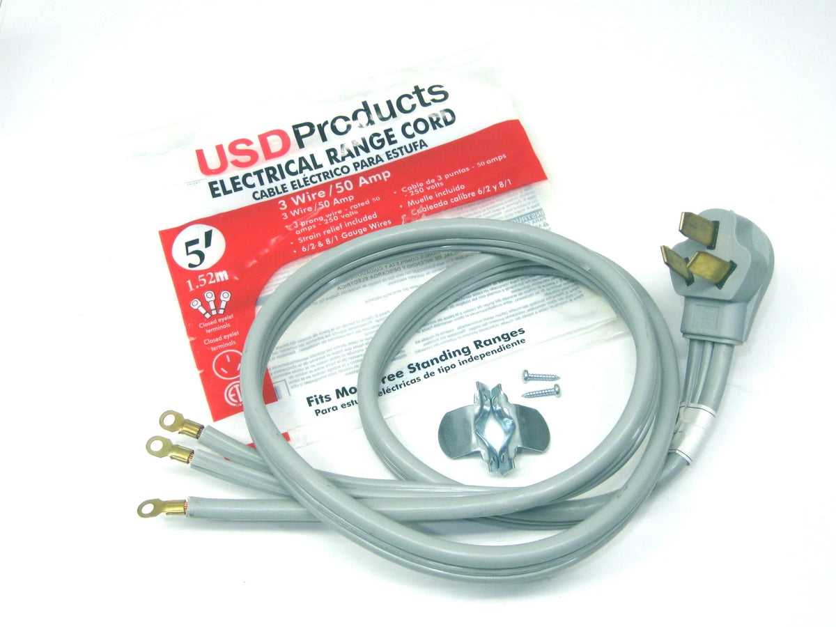 3-Prong Electric Power Cord for Range Oven (50 Amp, 5' Foot)