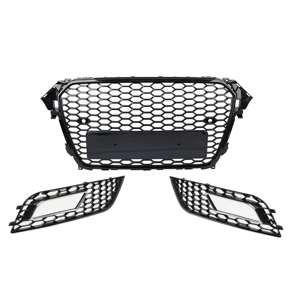 Front Hood Grille Fog Light Covers for Audi A4 (2013–2016) Honeycomb Style