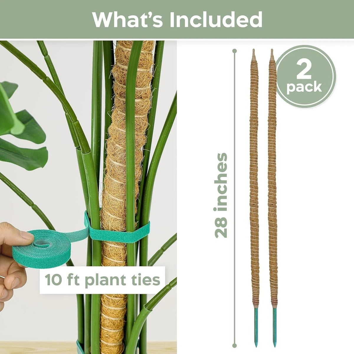 2 Pack 28'' Bendable Moss Pole for Monstera Plant Support (28 in)