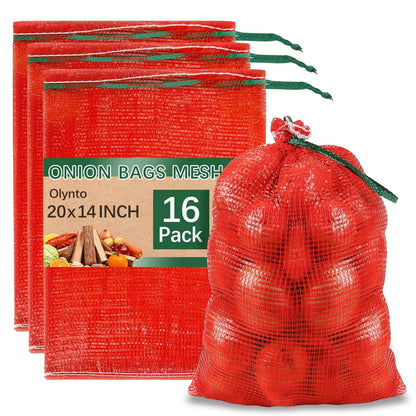 16 Pack Red Mesh Onion Bags for Various Uses (20x14in)