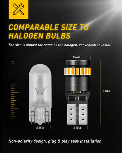 2X AUXITO 2825 168 194 W5W T10 LED Parking Light Bulb Golden Yellow