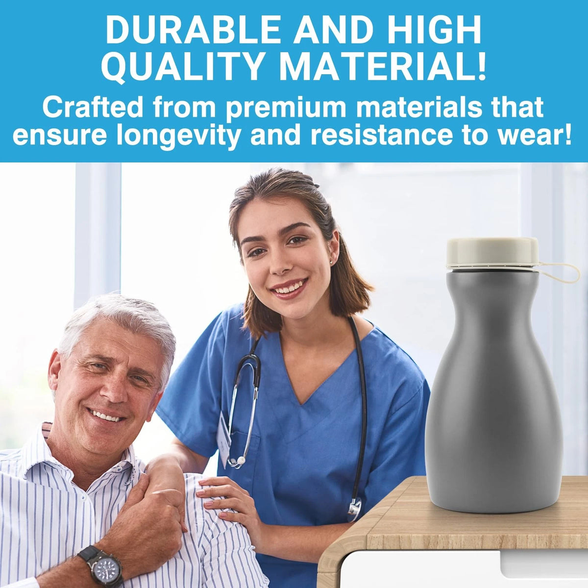 Urinals for Men - Spill Proof Nighttime Glow in Dark Urine Bottle - Gray