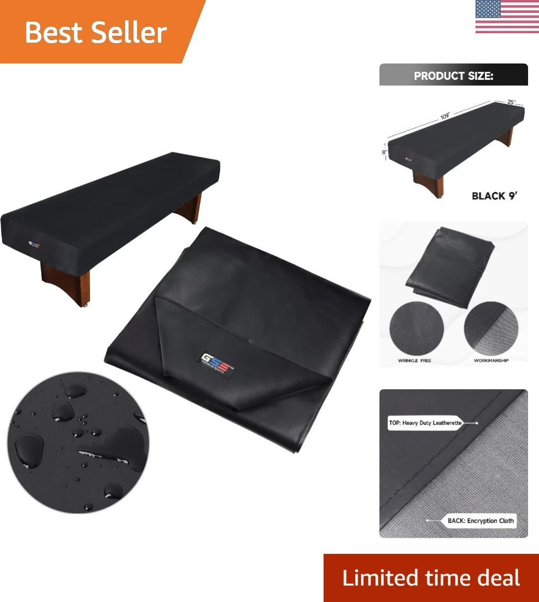 Durable Black Faux Leather Shuffleboard Table Cover (Scratch & Water Resistant)