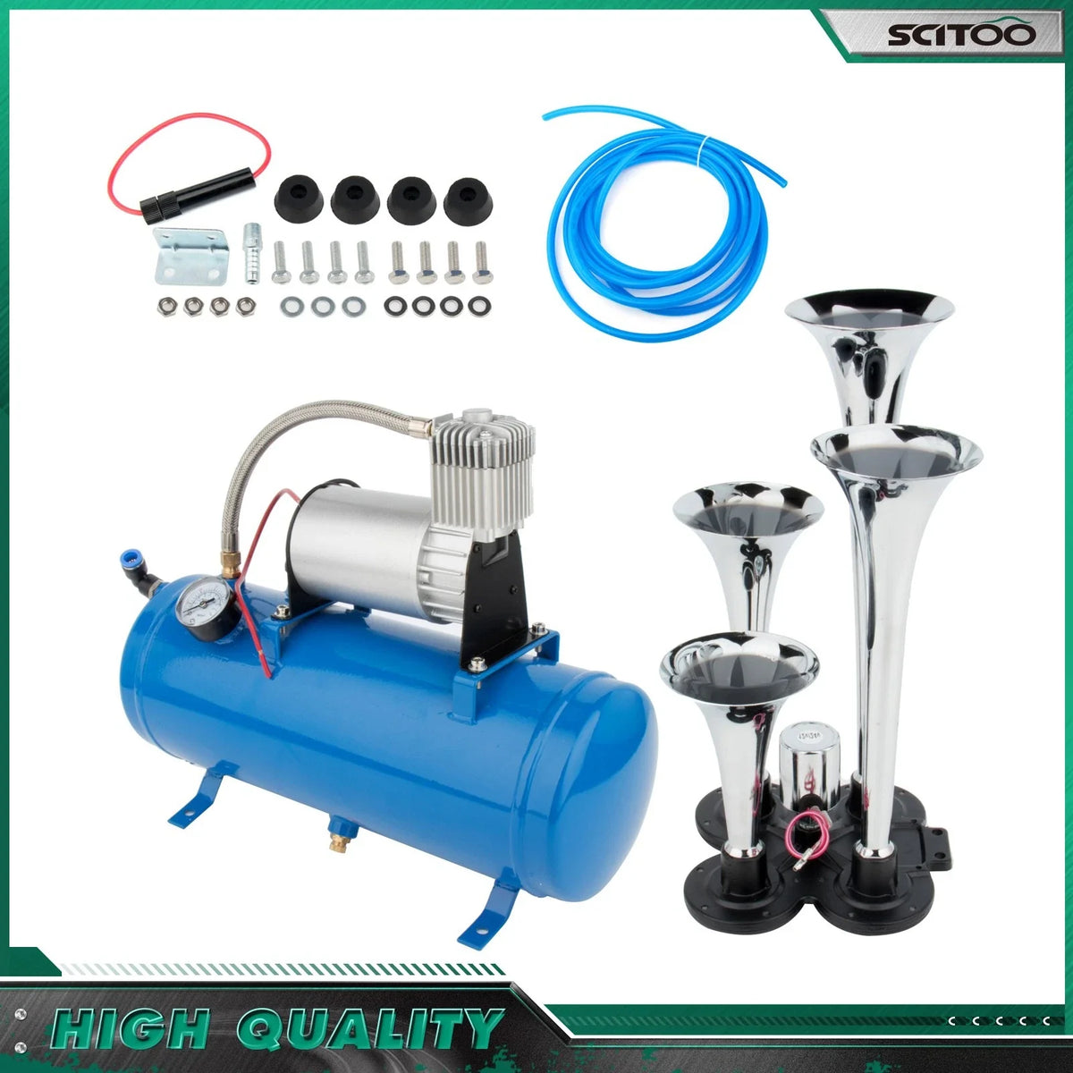 4 Trumpets Air Horn Kit with 150PSI Compressor for Truck