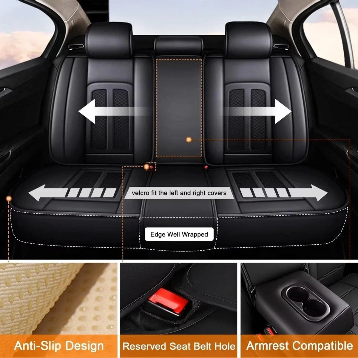 Faux Leather Car Seat Covers for Honda Toyota (Set of 5 Seats)