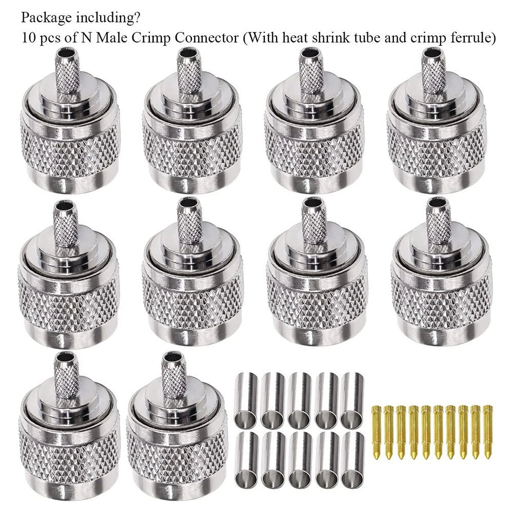 10X N Male Plug Crimp RF Connector for RG58 RG142 LMR195 RG400 Cable