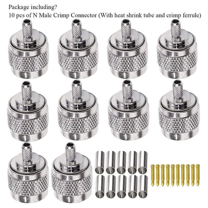 10X N Male Plug Crimp RF Connector for RG58 RG142 LMR195 RG400 Cable