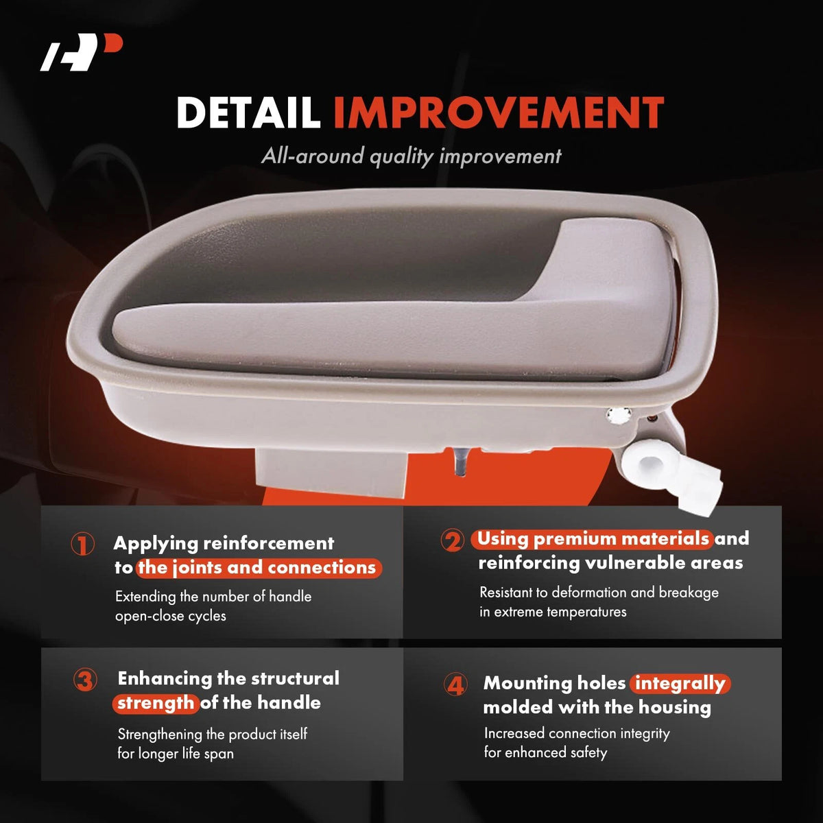 Rear Right Beige Plastic Interior Door Handle for Kia Rio (2002–2005) 83620-FD000BT, 83620-FD100BT, 82413