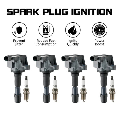 Set of 4 Ignition Coils + 4 Spark Plugs for Honda Fit (2009–2014)