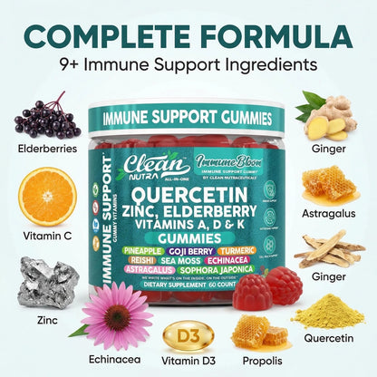 Clean Quercetin Elderberry Immune Support Gummies 60 Count (Pack of 1)