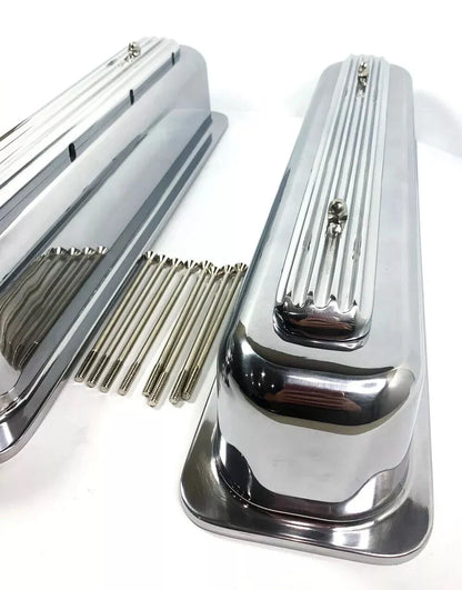 Tall Finned Aluminum Center Bolt Valve Covers for SBC Chevy Show Quality (SBC)